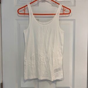 Gap Womens White Cotton Blend Scoop Neck Tank Top Slim Fit Size Small S